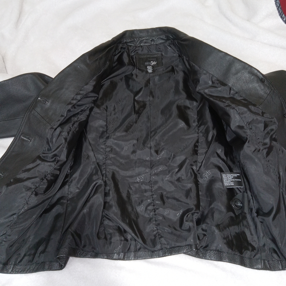 East 5th Leather Blazer Petite Small Moto Black Real Leather  Button Chic Edgy - Picture 11 of 14